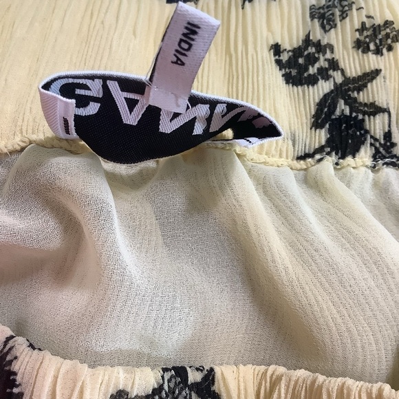 Ganni Butter Yellow & Black Floral Pleated Georgette Maxi Skirt Size 4 - Picture 5 of 9